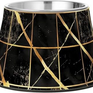 Приподнятая миска для кормления собак из нержавеющей стали с геометрическим узором в черно-золотую клетку, подходит для собак, кошек, кроликов и птиц, не боится усов.