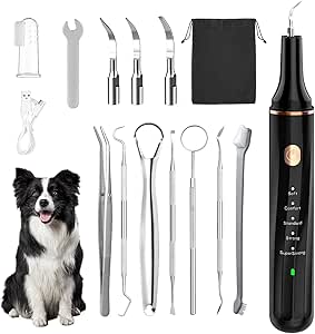 Электрический прибор для удаления зубного налета у собак со светодиодной подсветкой, улучшенный набор из 14 средств для чистки зубов собак, удаление зубного камня и налета, 5 режимов работы.