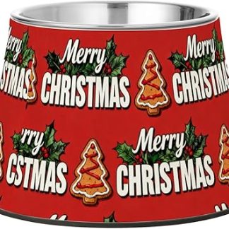 Рождественские пряничные миски для собак красного цвета с подставкой из нержавеющей стали — удобное средство для кормления ваших питомцев.