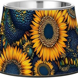 Украина, красота подсолнухов, летние цветы, миски для корма для собак, приподнятая кормушка из нержавеющей стали, миска для домашних животных для собак, кошек, кроликов, птиц, усы, облегчение, cuencos para perros