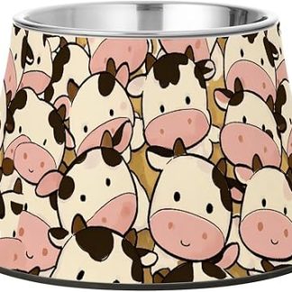 Милая миска для воды для собак в виде мультяшной коровы с подставкой, из нержавеющей стали, для любимого питомца, чтобы утолить усталость и избавиться от усиков.