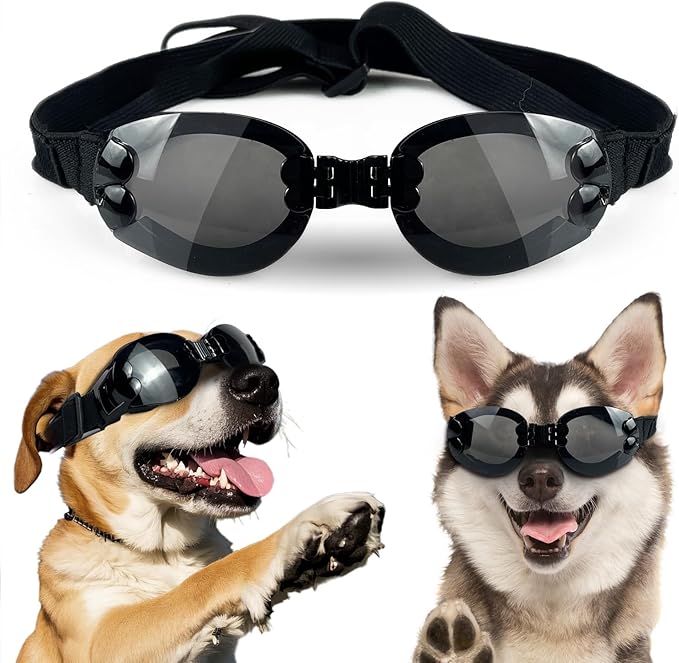 Dog Sunglasses Dog Goggles Protection Adjustable Strap Foldable Pet Sunglasses for Small Medium Dogs
