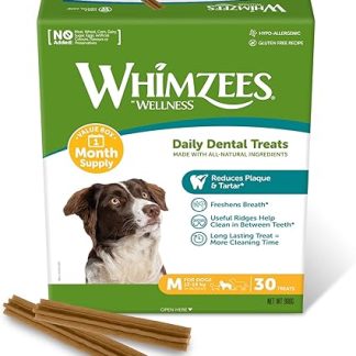 WHIMZEES Stix M, месячная упаковка, 30 штук - размер M, жевательные лакомства для зубов для собак среднего размера, натуральные, без зерна, без добавления сахара.