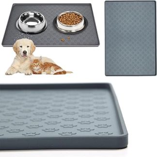 Лоток для корма для домашних животных. Силиконовый, водонепроницаемый, нескользящий, герметичный, для корма для собак, серый, 2 шт., 22 × 16