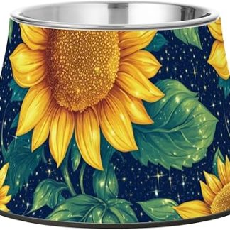 Красивый корм для собак ярко-желтого цвета в форме подсолнуха ко Дню родителей, миска из нержавеющей стали с нескользящей поверхностью, миски для воды для собак среднего размера, средство для снятия раздражения усов.