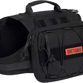 OneTigris Dog Backpack for Medium & Large Dogs, Nylon Backpack for Dogs Tactical Pet Backpack with Side Pockets for Hiking Walking Training Running (Black, Large)