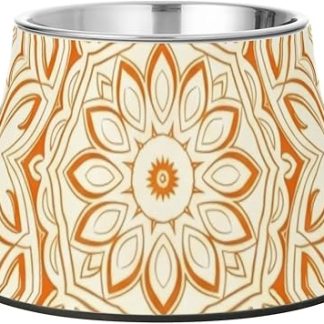 Миска для воды для собак в стиле бохо, оранжево-белая мандала, с подставкой из нержавеющей стали. Простые миски для кошек, удобные для кормления ваших питомцев.