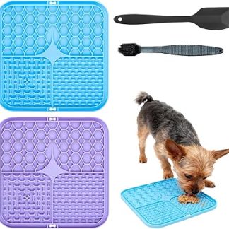 2 коврика для вылизывания собак, коврик для еды кошек, коврик для вылизывания собак с присосками, пищевой материал, нескользящий и портативный, подходит для ванной комнаты и груминга.