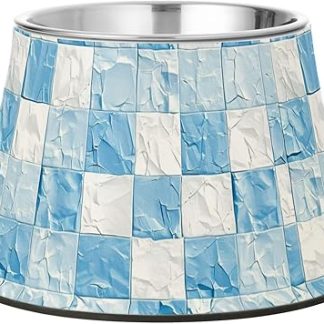 Нескользящая миска для воды для собак из нержавеющей стали с клетчатым узором светло-голубого и белого цвета, предназначенная для маленьких питомцев и способствующая медленному поеданию пищи.