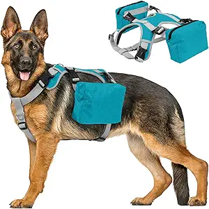 DORA BRIDAL Dog Backpack for Medium & Large Dogs, Dog Backpack Harness, Dogs Hiking Backpack with Side Pockets, Outdoors Pet Saddle for German Shepherd, Labrador (Blue, Large)