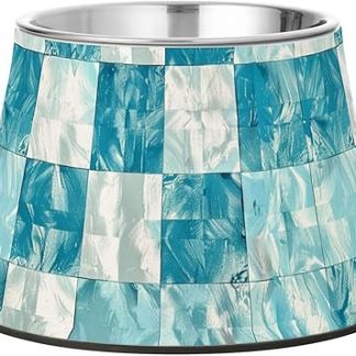 Приподнятая миска для воды для домашних животных из нержавеющей стали с голубо-белым клетчатым узором, подходящая для маленьких собак, не боящаяся усов.