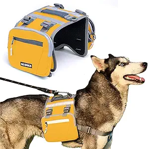 Dog Backpack - Large Dog Backpack Harness for Outdoor Adventures, Hiking Dog Backpacks with Adjustable Straps - Durable Dog Packs for Hiking, Comfortable Backpack for Dogs to Wear,Yellow