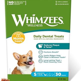 Зубная щетка WHIMZEES, размер S, месячная упаковка, 30 штук - размер S, жевательные зубные палочки для маленьких собак, натуральные, без зерна, без сахара.