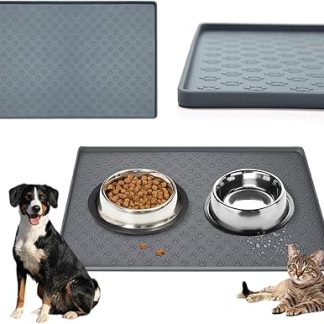 Водонепроницаемая, нескользящая, моющаяся силиконовая подстилка для кормления домашних животных, предназначенная для кошек и собак, серая, 2 шт., 19 × 12 дюймов.