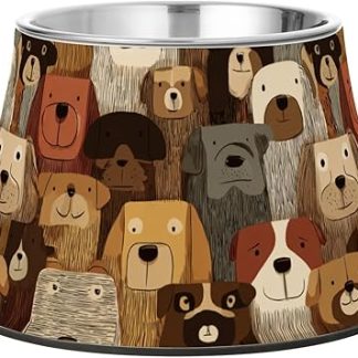 Коричневая мультяшная миска для еды и воды с изображением милых собачек, нескользящая, из нержавеющей стали, приподнятая, для маленьких питомцев, для медленного приема пищи.