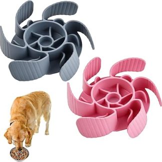 2 шт. антибликовые кормушки для собак, медленная кормушка с присосками, регулируемая силиконовая вставка для обычных и приподнятых кормушек, для средних и крупных пород, цвет: космический серый + розовый