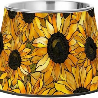 Желтые миски-кормушки для собак с рисунком подсолнухов, нескользящая, из нержавеющей стали, для кормления мелких животных, удобное кормление.