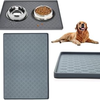 Силиконовый водонепроницаемый коврик для кормления собак с приподнятыми краями для защиты пола, серый, 2 шт., 22 × 16