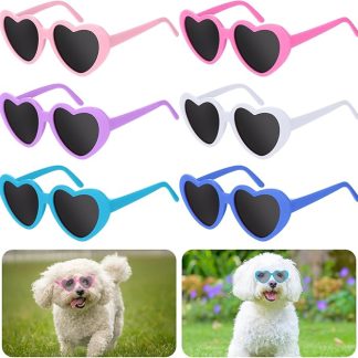 6 Pcs Pet Heart Sunglasses Valentine's Day Cute Pet Dog Sunglasses Retro Small Cat Glasses Photos Props Dolls Glasses Puppy Party Decor for Small Dogs Cat Accessories(Pastel Colors Set)