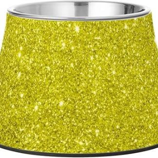 Желто-золотая блестящая миска для собак с яркими звездами, приподнятая миска для кормления кошек из нержавеющей стали, предназначенная для медленного кормления.