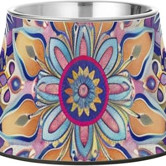 Миски для корма для собак в стиле бохо, фиолетовые, с простым цветочным рисунком, приподнятые миски из нержавеющей стали для кошек средних пород, удобные для собак с усами.