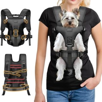 YUDODO Front Pet Carrier Backpack for Small Dogs and Cats, Secure and Breathable Mesh, Ergonomic Support, Adjustable for Walking, Hiking, or Travel (Black-Pro M)