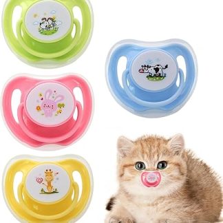 Соска-пустышка для кошек, успокаивающая пустышка для щенков - 4 штуки, силиконовое кольцо для укуса, жевательный материал, с коробкой для хранения, для сна, путешествий, поездок