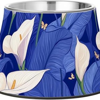 Миска для собак Safari Calla Lily Royal Blue с подставкой, нержавеющая сталь, маленькая миска для собак, Whiskers Relief