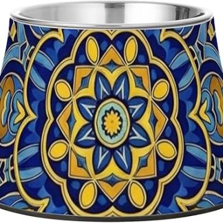 Бохо-миски для корма для собак в ярком сине-желтом стиле с мандалой, нескользящая миска из нержавеющей стали с подставкой для медленного кормления собак, Whiskers Relief