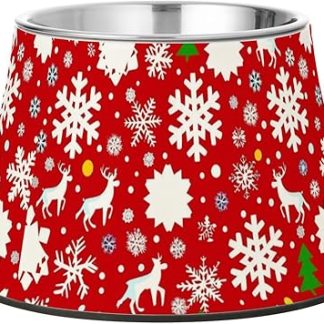 Рождественские миски для кормления кошек в форме снежинки и оленя, красные, с подставкой, из нержавеющей стали, для маленьких питомцев, с рисунком усов и символикой усталости.