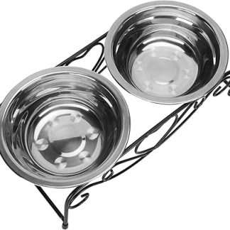 Миска для корма Qcwwy из нержавеющей стали, прочная двойная кормушка с железным каркасом, идеально подходит для маленьких собак и кошек, легко моется и удобна в использовании.