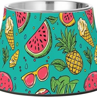 Миски для воды и еды для домашних животных цвета «Летний зеленый арбуз» с нескользящей подставкой из нержавеющей стали для вашего любимого питомца, чтобы облегчить ему дискомфорт в усах.