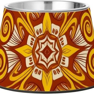 Индийская красная геометрическая цветочная миска для домашних животных с золотыми приподнятыми бортиками, нескользящая, из нержавеющей стали, для кошек, собак, кроликов и птиц, с усами. Platos de comida para