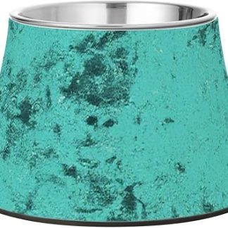 Винтажная миска для корма для домашних животных бирюзового цвета с зернистой текстурой, модернизированная миска из нержавеющей стали для кошек и собак среднего размера, помогает при усталости шерсти.