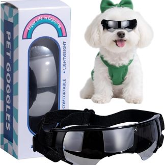 NVTED Dog Cat Goggle Sunglasses Small Breed, Puppy Windproof Anti-UV Glasses Adjustable Lightweight Anti-Fog Doggie Goggles for Small Dogs Cats Rabbits - Silver