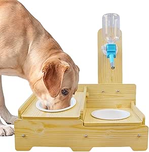 Автоматический поилка с регулируемой высотой, деревянная - Регулируемая поилка и кормушка для кошек - Для котят, кошек и других животных, для дома, гостиной, квартиры, сада на открытом воздухе.