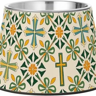 Миска для корма и воды для собак с цветочным узором в виде креста и подставкой из нержавеющей стали, приподнятая миска для кошек, чтобы ваш любящий питомец не уставал и не терял усы.