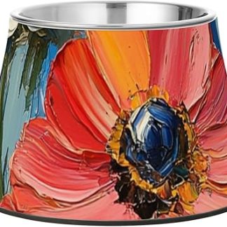 Разноцветные цветы, синие полосы, масляная живопись, животные, миска для еды, улучшенная нержавеющая сталь, животные, простые миски для собак, медленная подача корма, усы, облегчение, platos para gatos