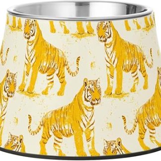 Миски для собак Oliver Jeffers Tigers Cream Gold Pet Bowls с нескользящей поверхностью из нержавеющей стали, предназначенные для медленного кормления собак. Whiskers Relief