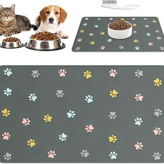 Силиконовый коврик для миски для собак и кошек, нескользящий, впитывающий влагу, быстросохнущий, водонепроницаемый, прост в уходе, не содержит BPA, в комплекте с расческой от блох.