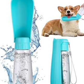 Портативная бутылка для питья для домашних животных, 550 мл, складывается на 150°, дорожная бутылка для питья для собак, функция блокировки подачи воды при вращении (Blue Lake, 550 мл)