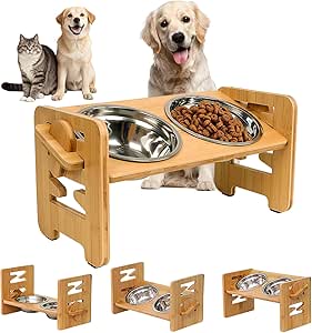 Миска для собак на подставке, регулируемая по высоте, миска для корма для собак, миска для корма для маленьких собак и кошек с 2 мисками из нержавеющей стали.