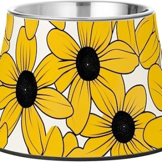 Черноглазая Сьюзен, простой линейный рисунок, миска для домашних животных ко Дню святого Валентина, приподнятая миска из нержавеющей стали для кошек и маленьких собак, удобная для усов.