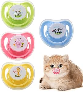 Соски-пустышки Generico для кошек | Пустышки для щенков и котят | Набор из 4 силиконовых пустышек для прорезывания зубов у домашних животных, для путешествий, жевания и сна