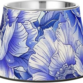 Блюдо в стиле бохо-ретро с синими цветами для собак, улучшенные миски для кормления кошек из нержавеющей стали для любимых питомцев, удобные для усов, отдельные миски для корма для животных.