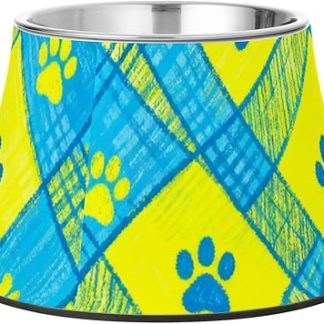 Миски для кормления собак в сине-желтую клетку с отпечатками собачьих лап, нескользящие миски для кошачьего корма из нержавеющей стали для собак, которые медленно едят, и для борьбы с усталостью усов.