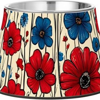 Красочная цветочная миска для домашних животных ко Дню независимости 4 июля, нескользящая, из нержавеющей стали, для кошек, которые медленно едят. Удобная миска для кормления.