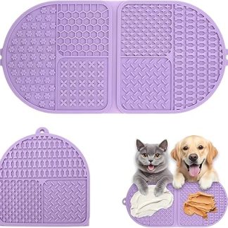 Коврик для вылизывания собак, складной, 44 x 20 см, с присосками, антистрессовый и замедляющий процесс кормления, для собак и кошек, фиолетовый.