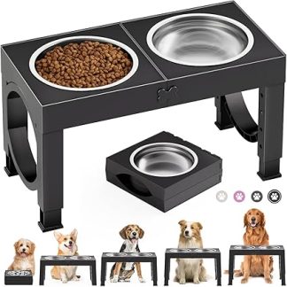 Миска для кормления X XBEN с регулируемой высотой в 5 положений для маленьких, средних и больших собак, кормушка с 2 большими мисками из утолщенной нержавеющей стали, нескользящая поверхность.