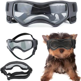 Small Dog Goggles - UV, Wind & Dust Protection Sunglasses with Adjustable Strap (Black)